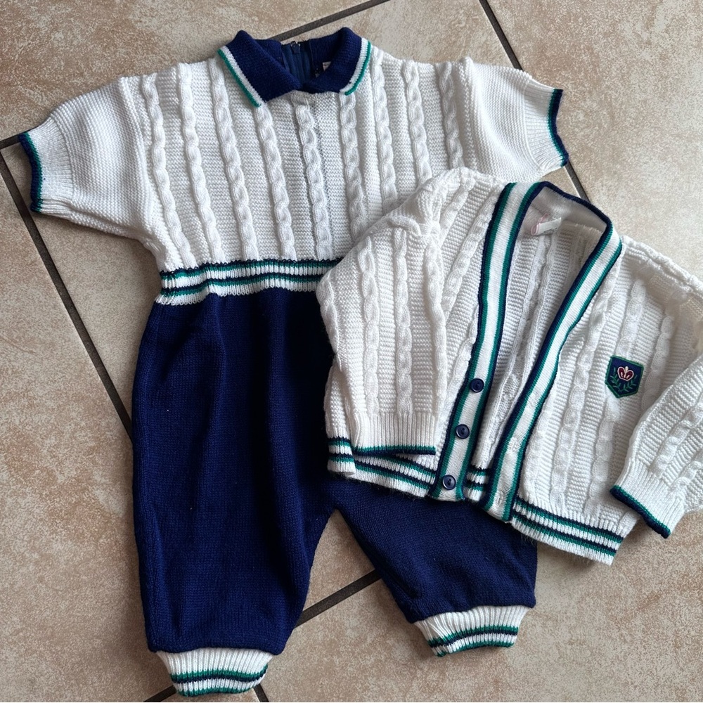 Vintage Cable Knit Cardigan Varsity Style with knit romper